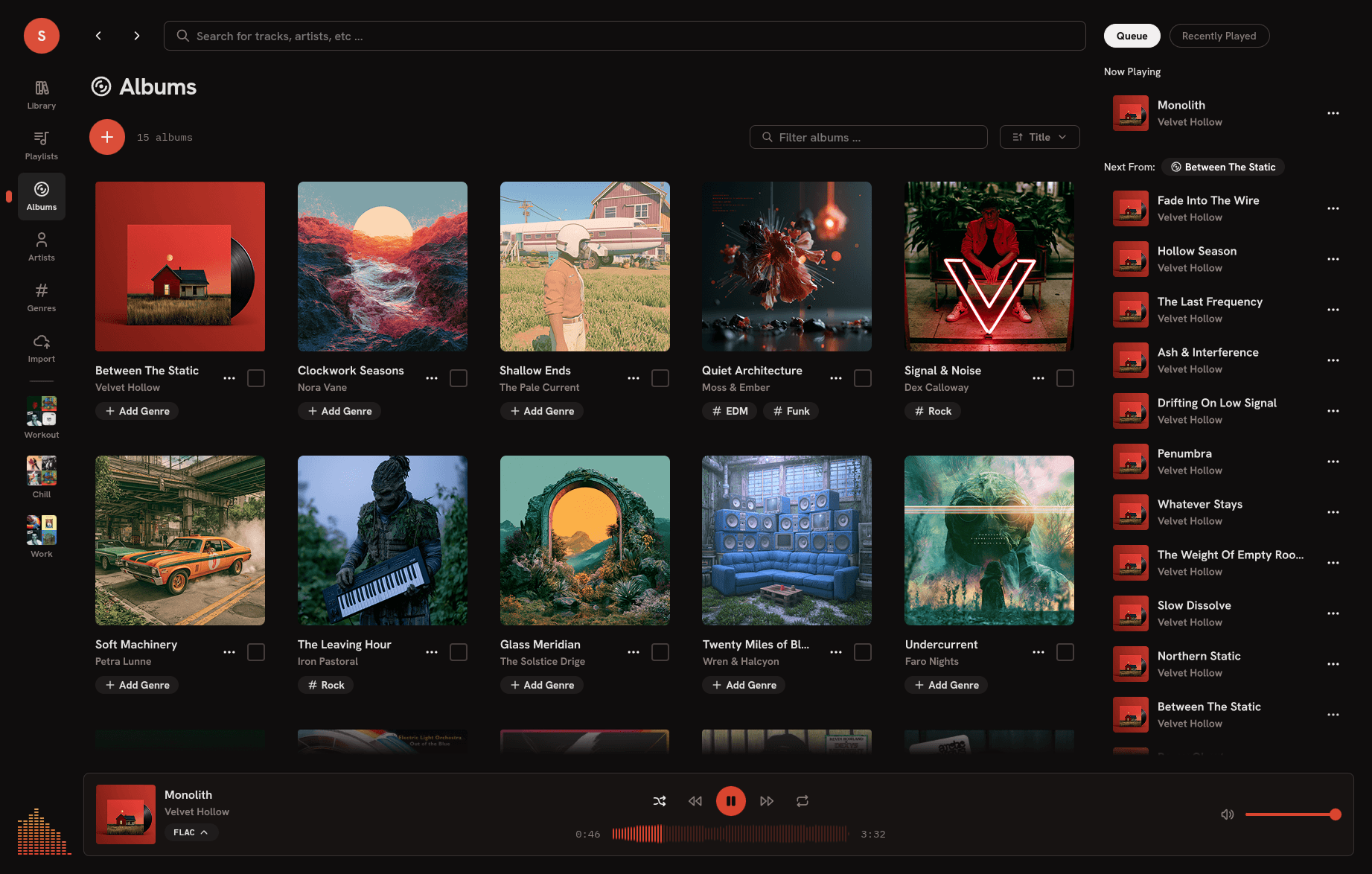 The Monolith desktop app showing an album library